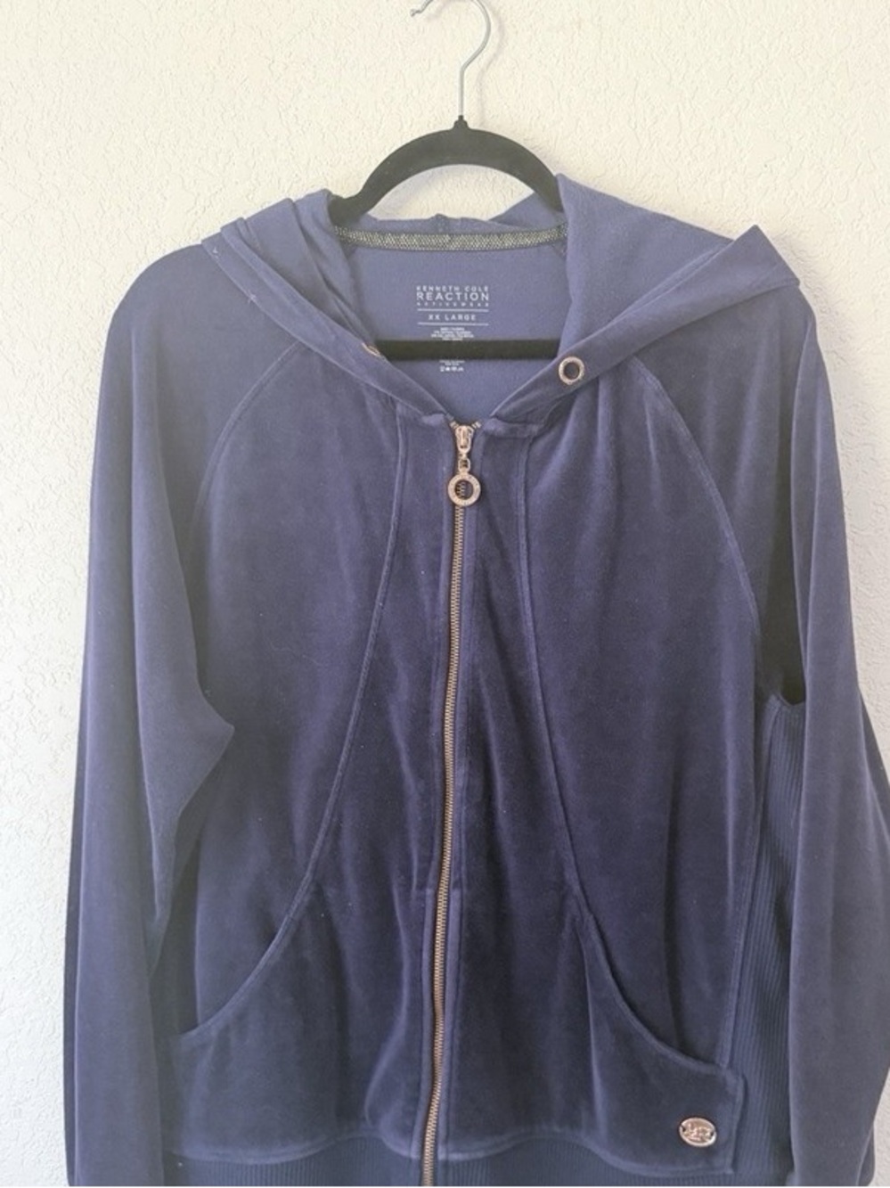 Velvet Zip-Up Hoodie Jacket in Deep Navy